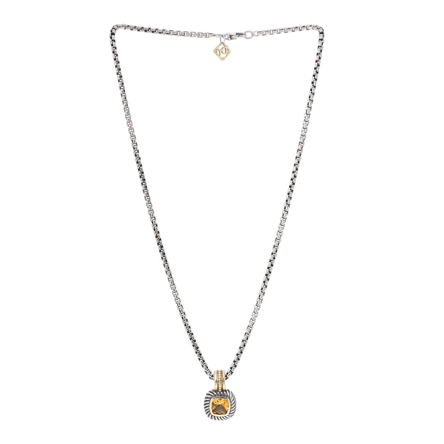 Sterling Silver 18K Yellow Gold Citrine 7mm Albion Enhancer Pendant Necklace