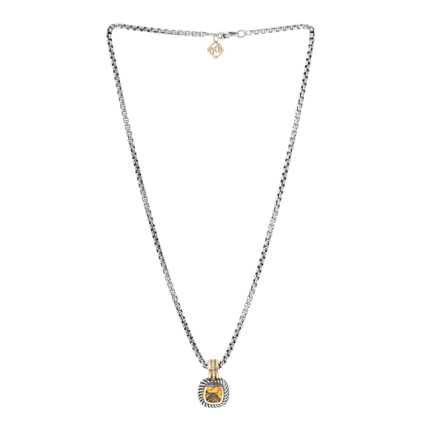 David Yurman Sterling Silver 18K Yellow Gold Citrine 7mm Albion Enhancer Pendant Necklace 3 of 5