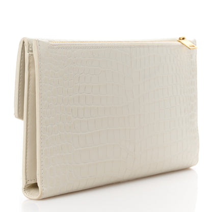Saint Laurent Calfskin Crocodile Embossed Monogram Uptown Wallet Crema Soft 3 of 15