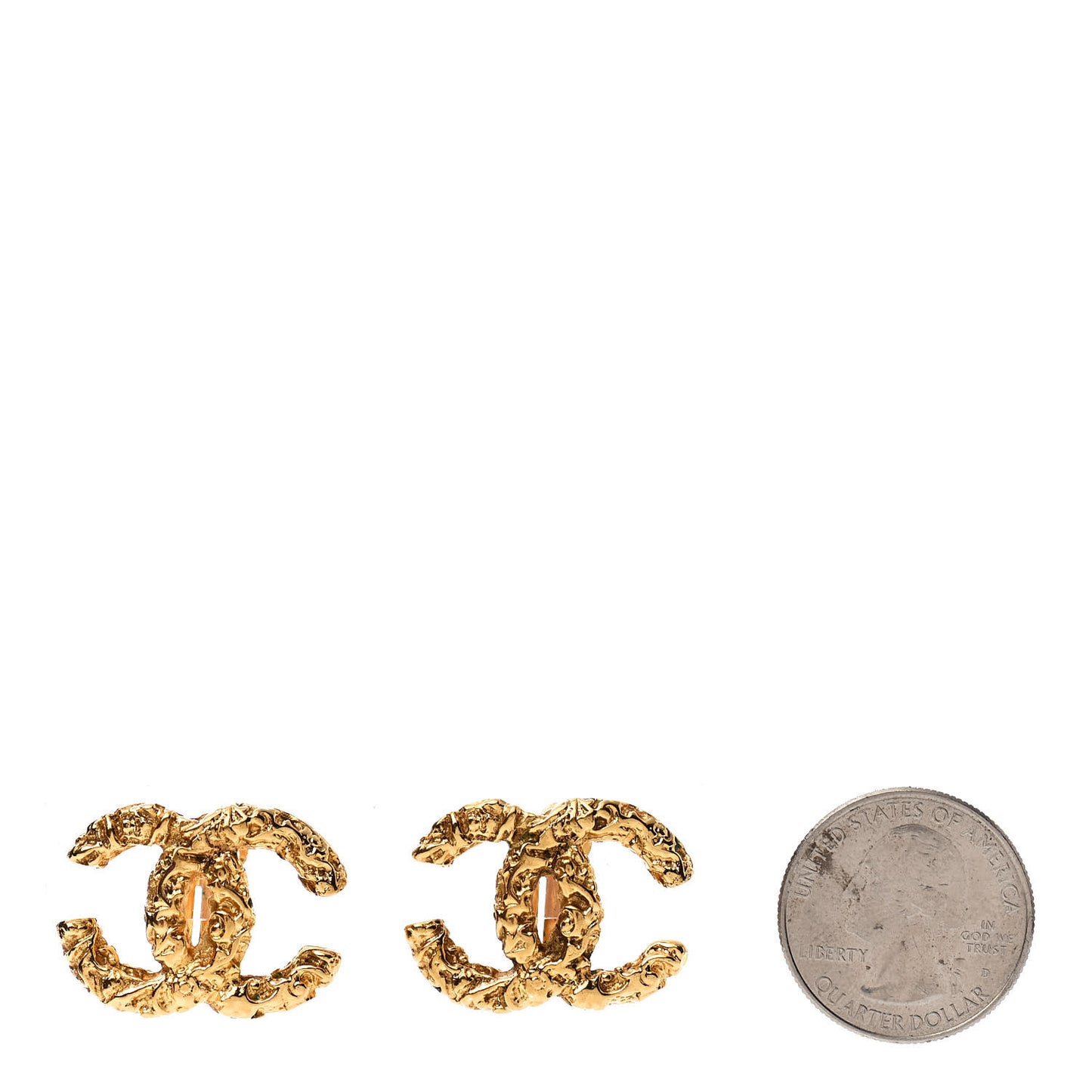 Textured CC Clip On Earrings Gold