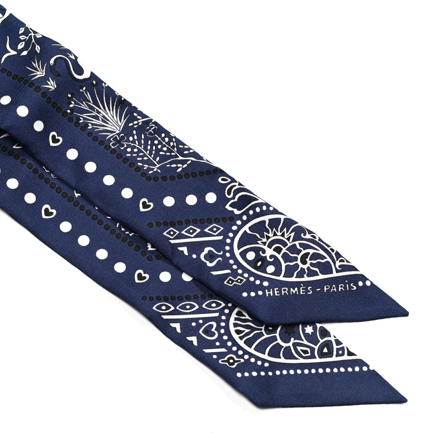 Hermes Silk Peuple Du Vent Bandana Twilly Marine White Black 4 of 10