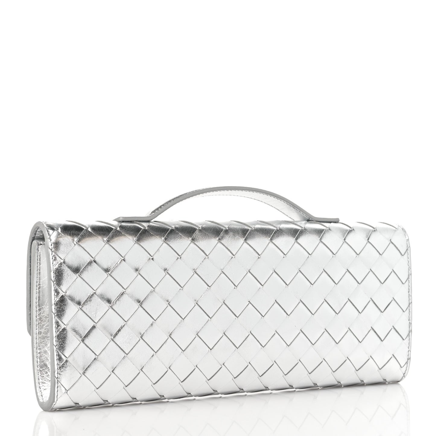 Metallic Nappa Intrecciato Long Andiamo Top Handle Silver