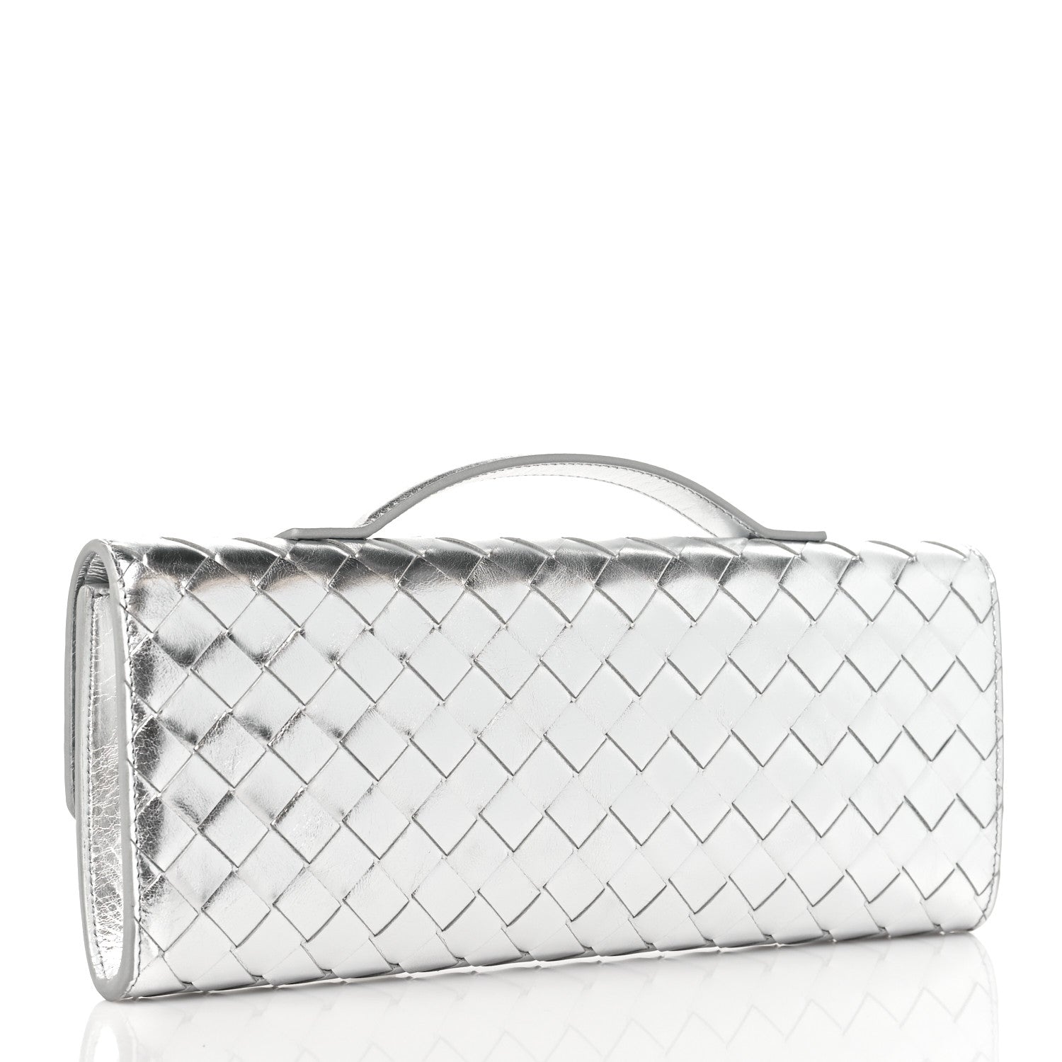 Bottega Veneta Metallic Nappa Intrecciato Long Andiamo Top Handle Silver 2 of 8