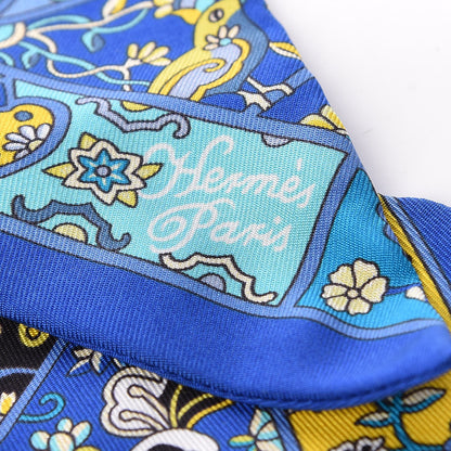 Hermes Silk Au Pays Des Oiseaux Fleurs Twilly Bleu Dur Jaune Vif Turquoise 4 of 5