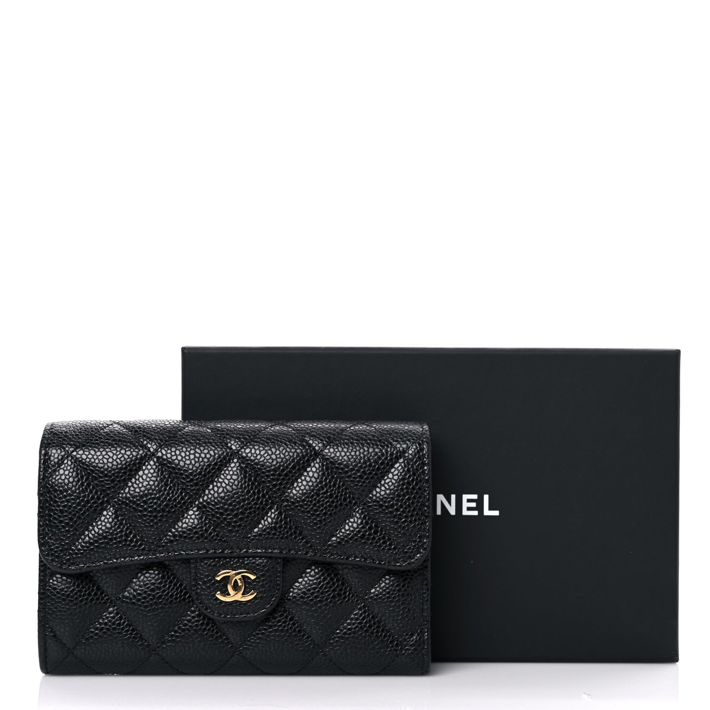 Caviar Quilted Medium Flap Wallet Black