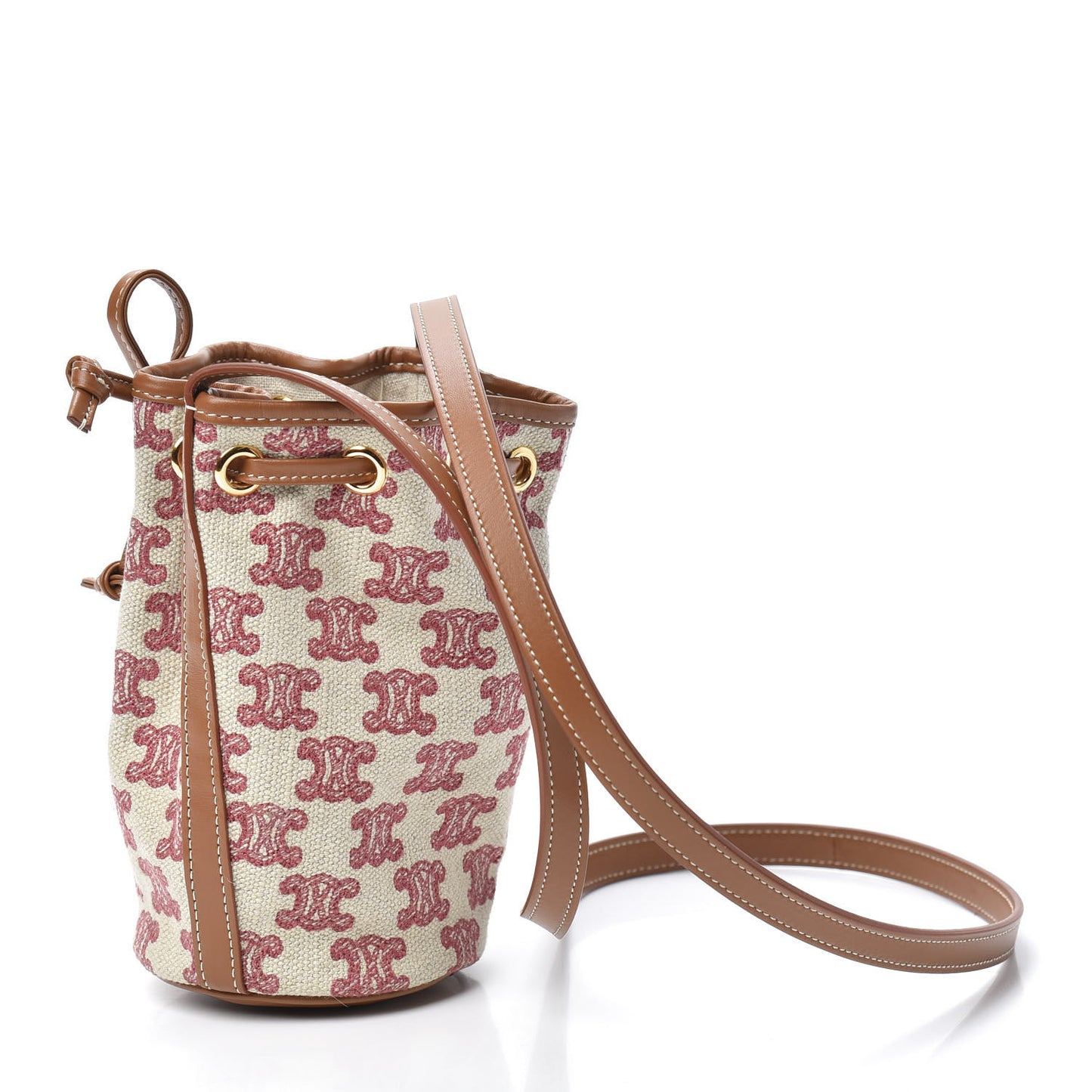 Canvas Calfskin Triomphe Embroidered Bucket Bag Fox Red