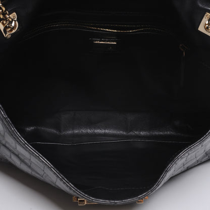 Fendi Calfskin Crocodile Embossed Maxi Baguette Black 5 of 9
