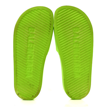 Balenciaga Smooth Rubber Logo Bi-Color Womens Pool Slide Sandals 38 Fluo Yellow Black 5 of 8