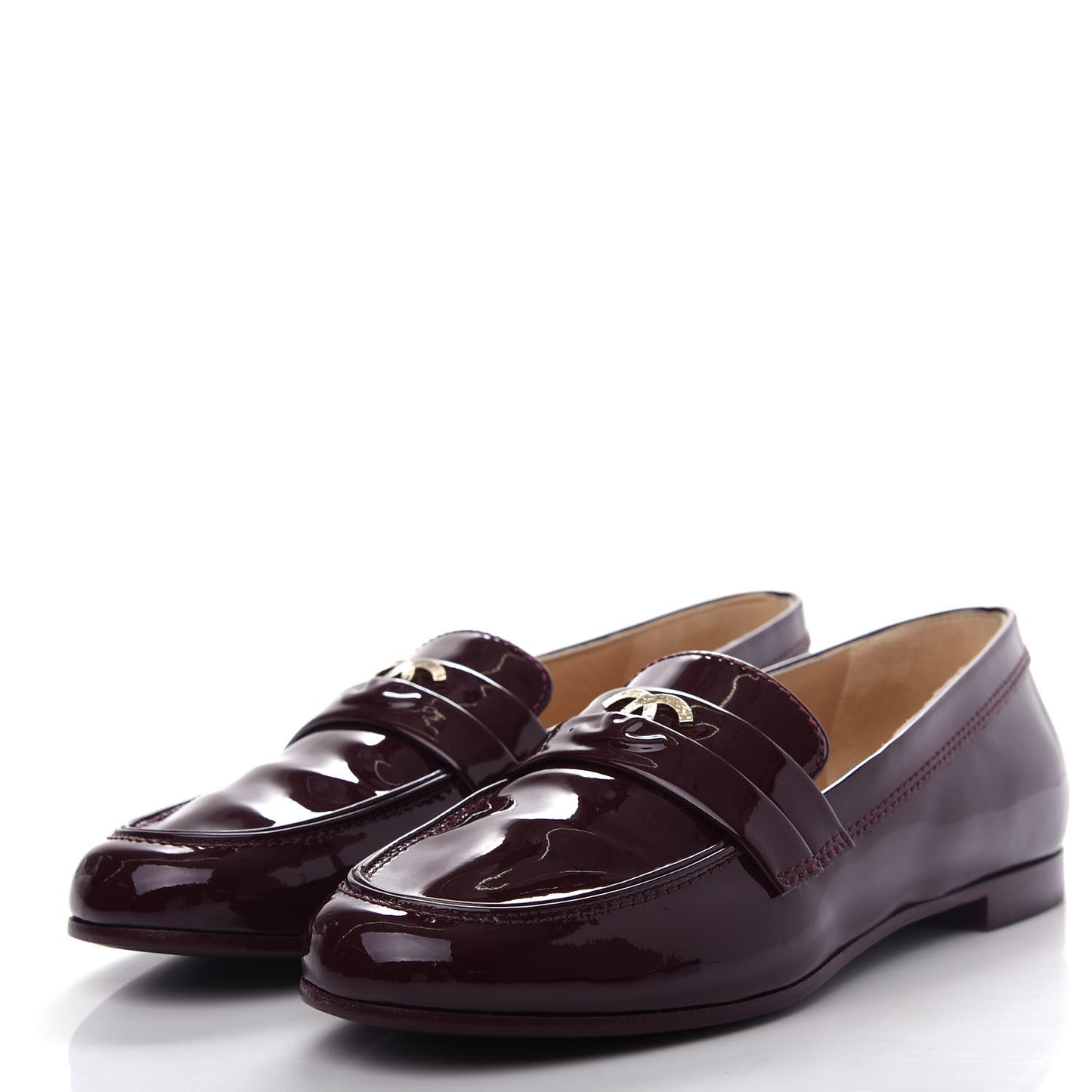 Patent Calfskin CC Loafers 37.5 Burgundy