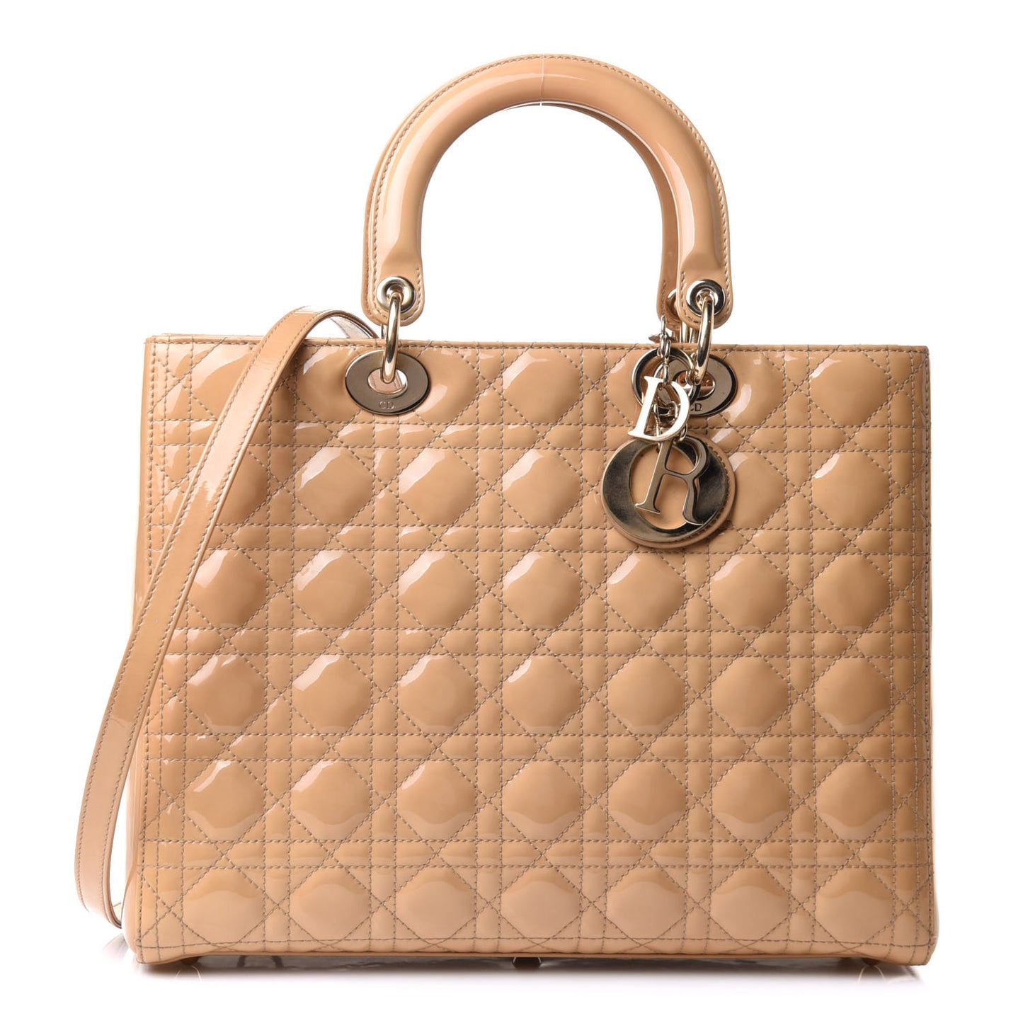 Patent Cannage Large Lady Dior Dark Beige