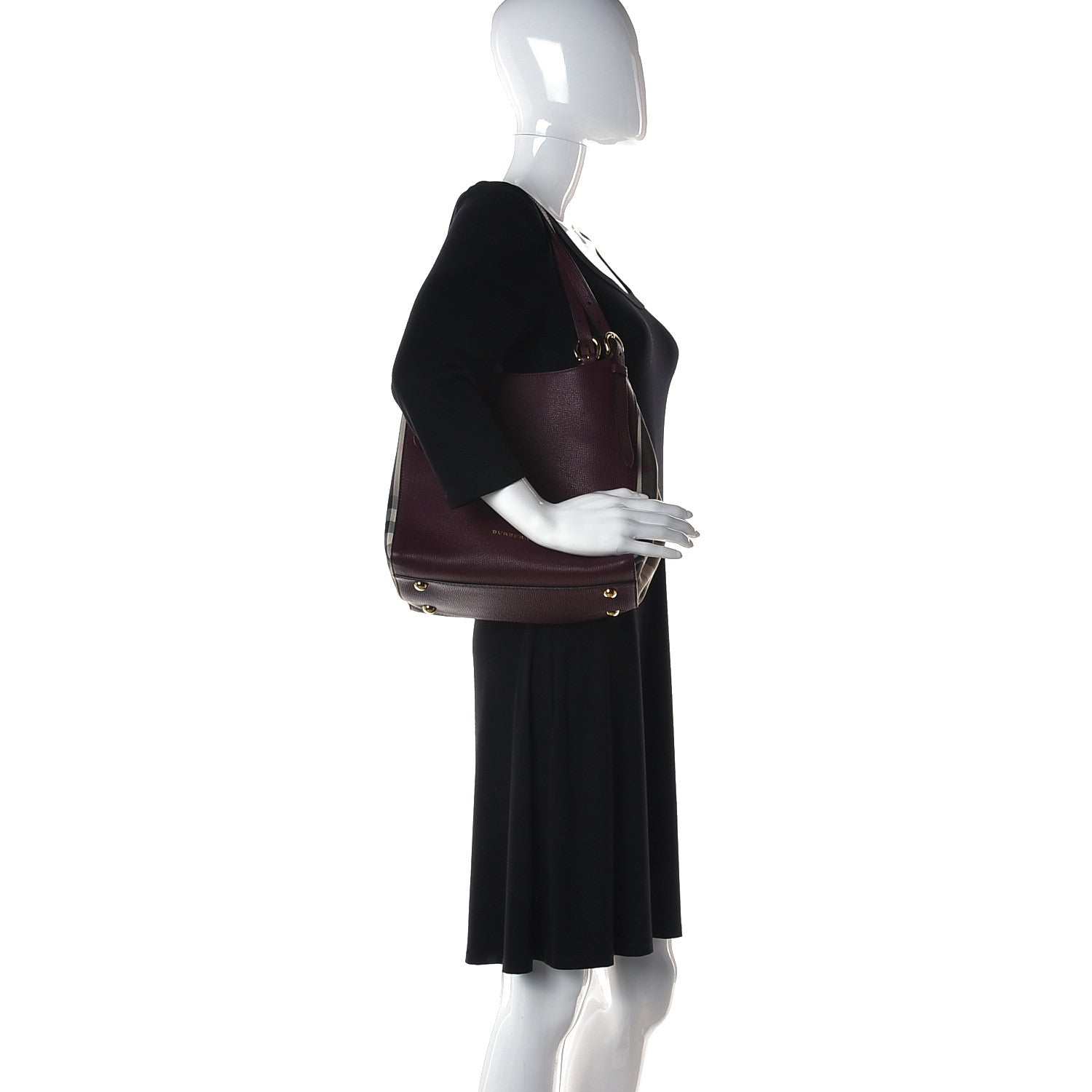 Burberry Grainy Calfskin House Check Small Canterbury Tote Burgundy 2 of 12