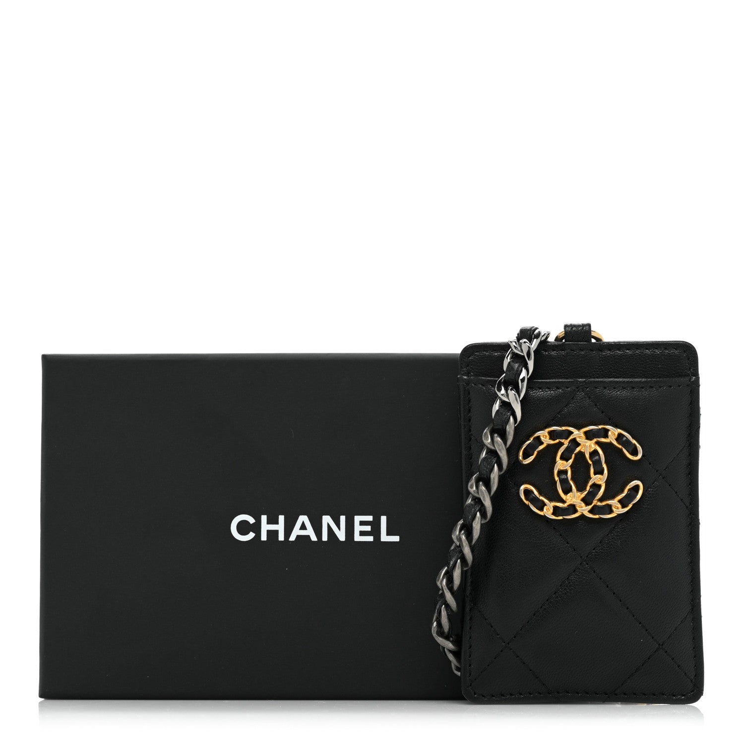 Chanel Goatskin Quilted Chanel 19 Card Holder On Chain Black 10 of 10