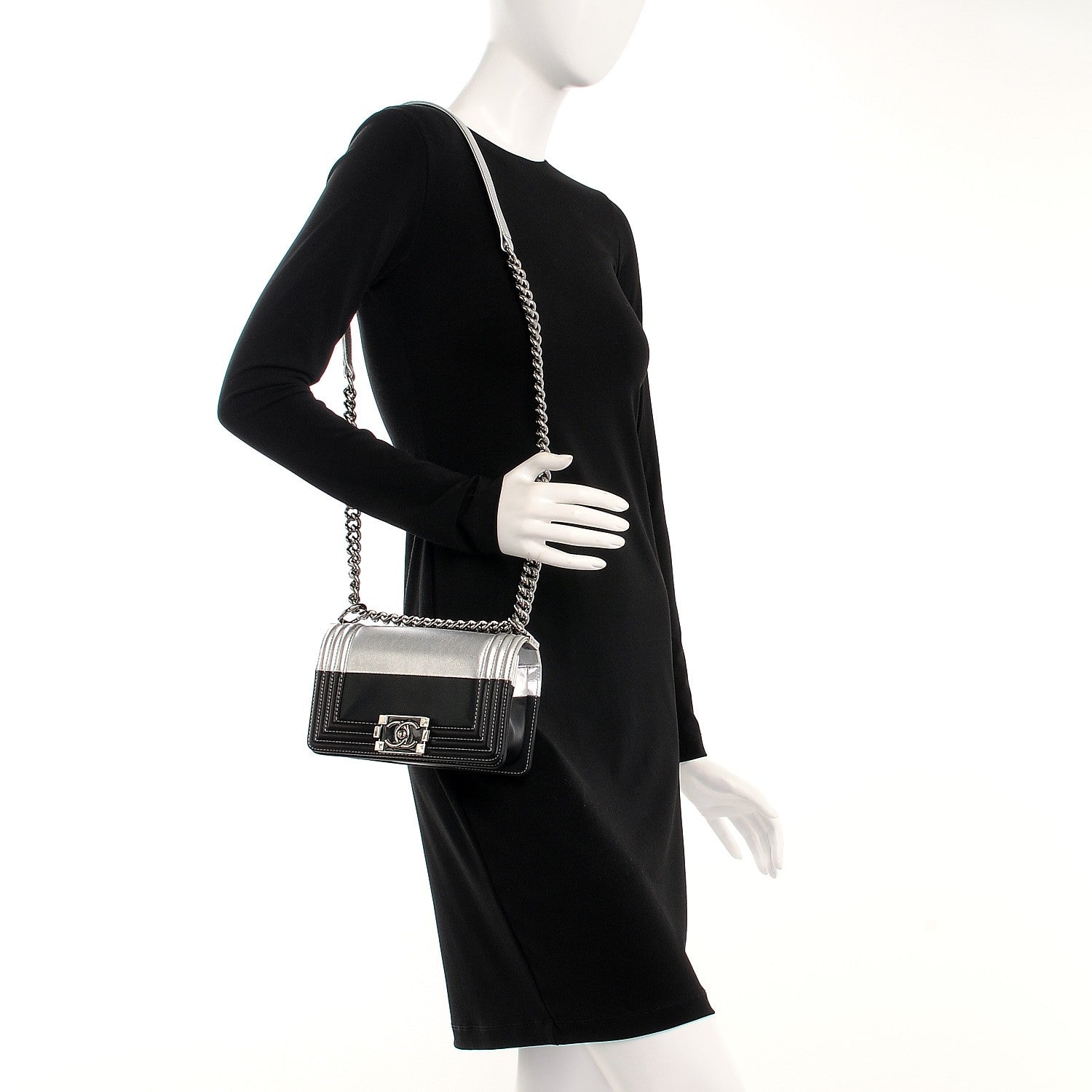 Chanel Metallic Goatskin Calfskin Small Bi-Color Boy Flap Silver Black 2 of 8