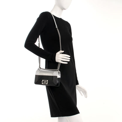 Chanel Metallic Goatskin Calfskin Small Bi-Color Boy Flap Silver Black 2 of 8
