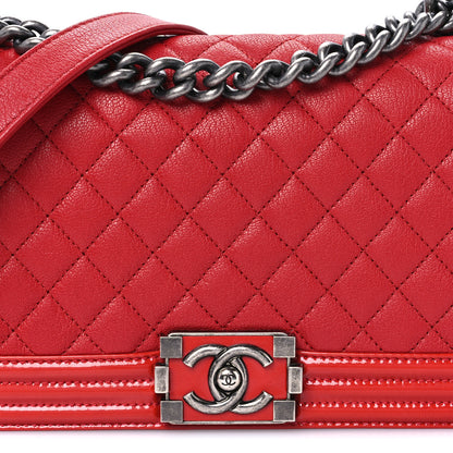 Chanel Goatskin Quilted Patent Medium Duo Boy Flap Red 7 of 10