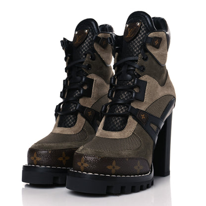 Louis Vuitton Suede Calfskin Monogram Star Trail Ankle Boots 35 Khaki 3 of 8