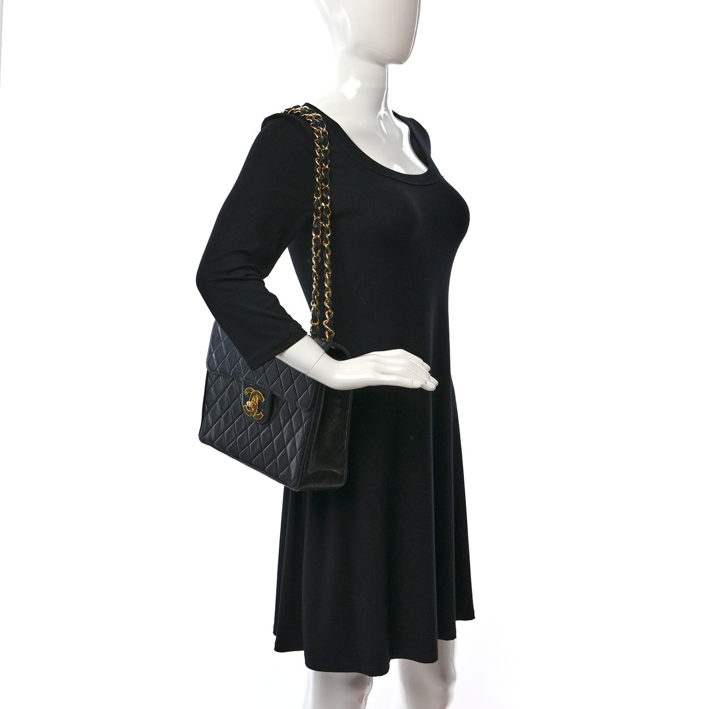 Lambskin Quilted XL Jumbo Single Flap Black