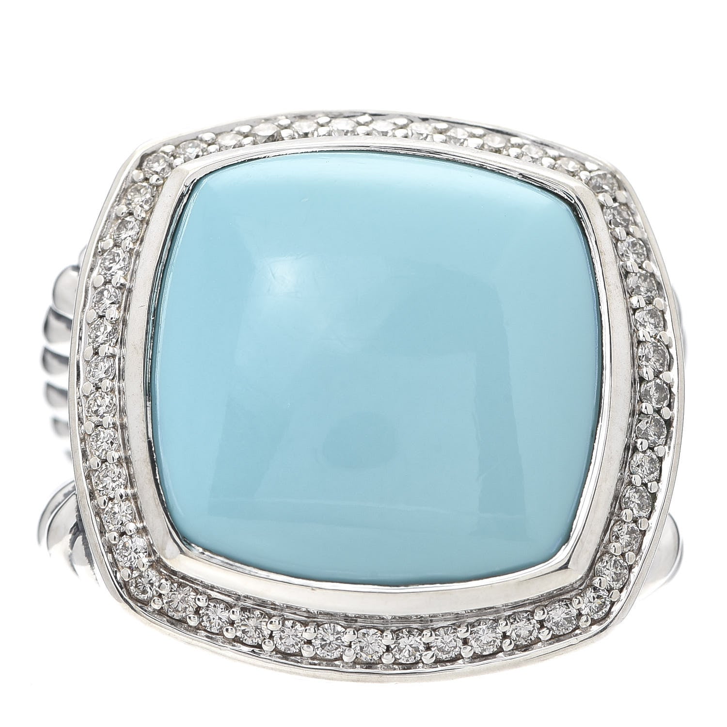 David Yurman Sterling Silver Diamond Reconstituted Turquoise 17mm Albion Ring 57 8 1 of 5