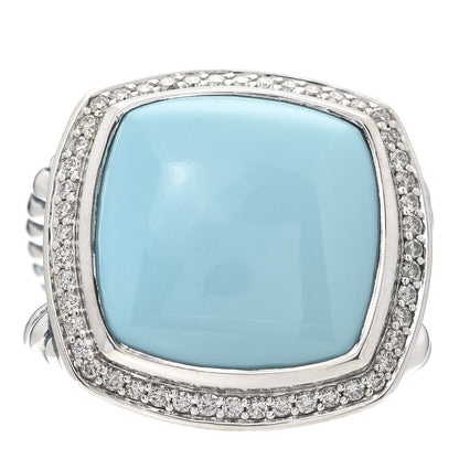 David Yurman Sterling Silver Diamond Reconstituted Turquoise 17mm Albion Ring 57 8 1 of 5