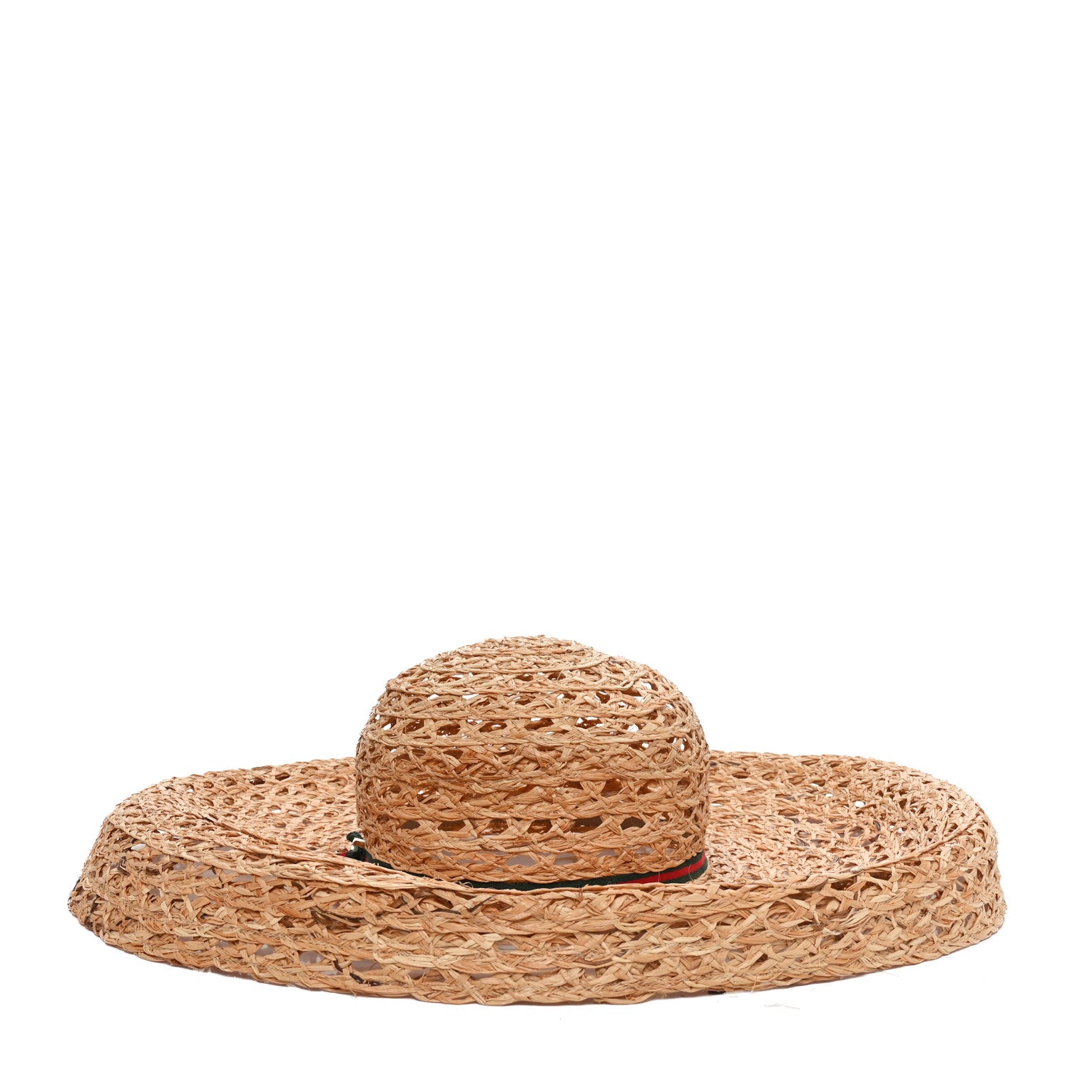 Gucci Straw Grosgrain Wide Brim Hat M Gold 4 of 9