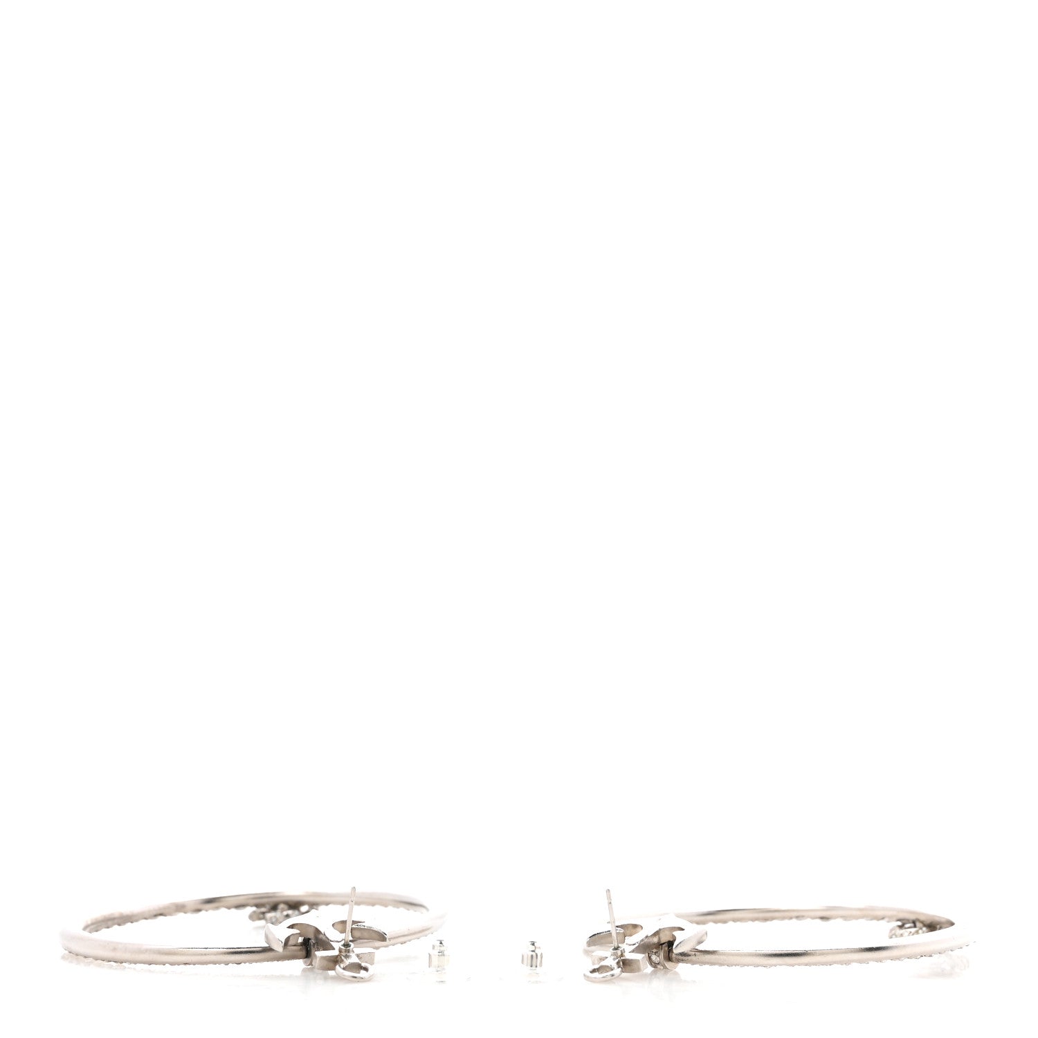 Chanel Crystal Anchor CC Hoop Earrings Silver 3 of 5