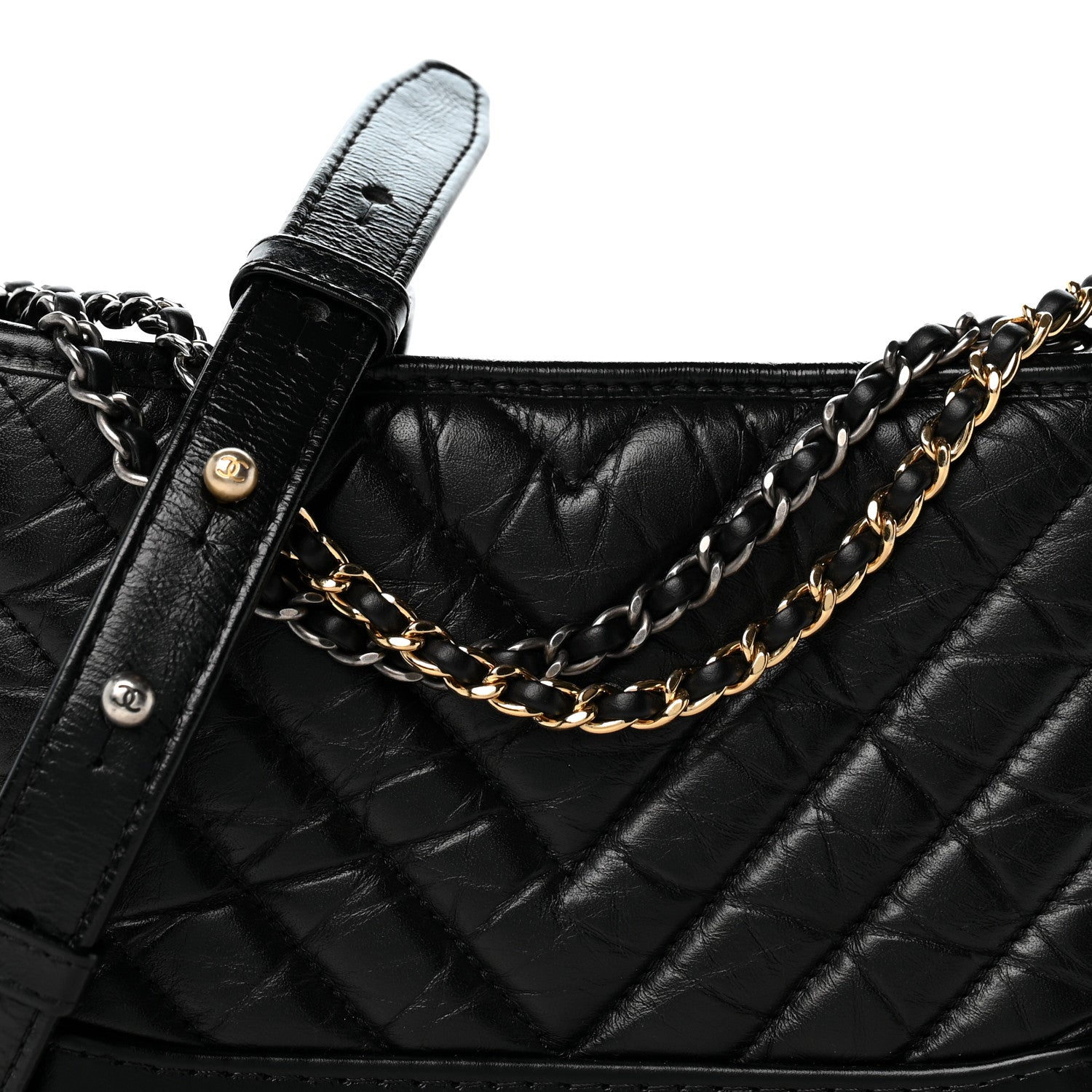 Chanel Aged Calfskin Chevron Quilted Small Gabrielle Hobo Black 8 of 11