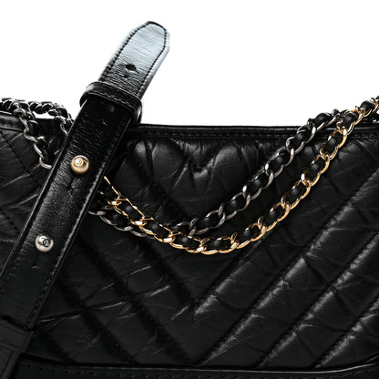 Chanel Aged Calfskin Chevron Quilted Small Gabrielle Hobo Black 8 of 11