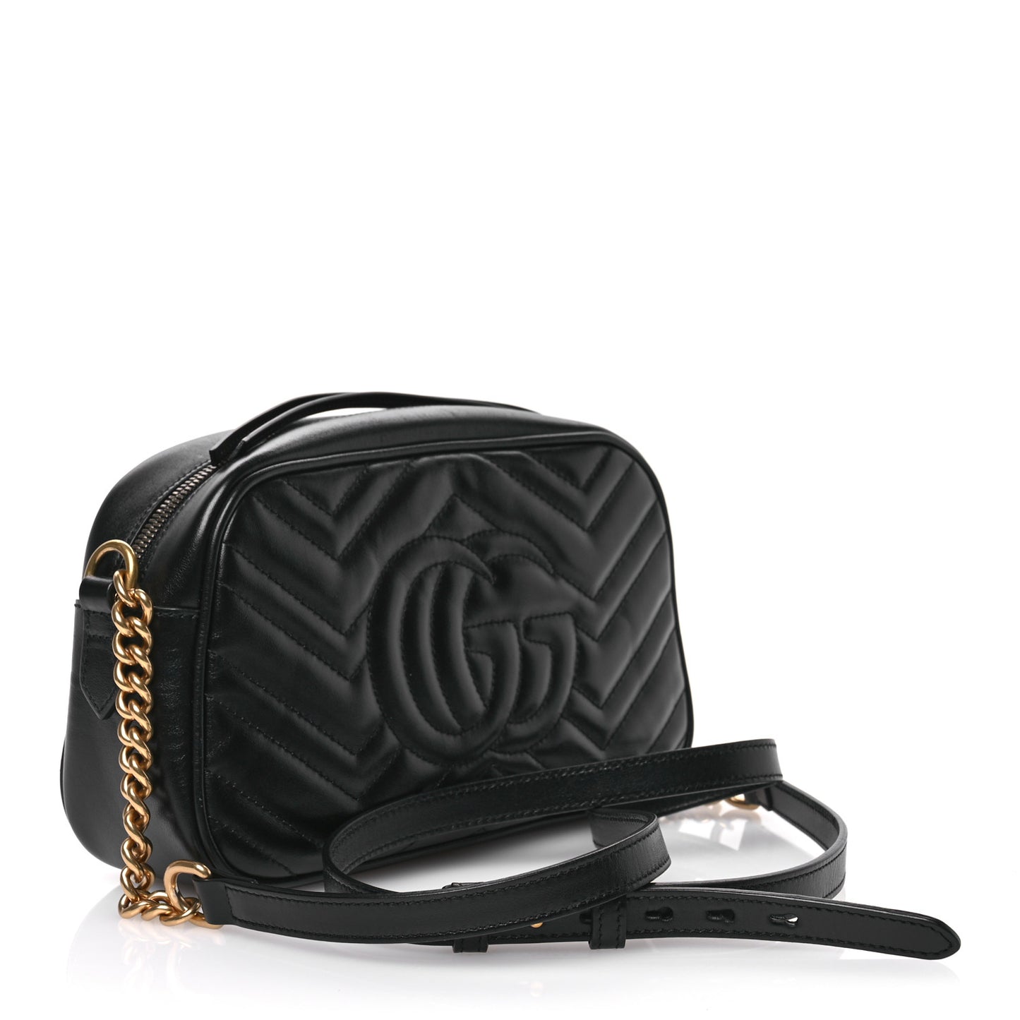 Calfskin Matelasse Small GG Marmont Chain Shoulder Bag Black