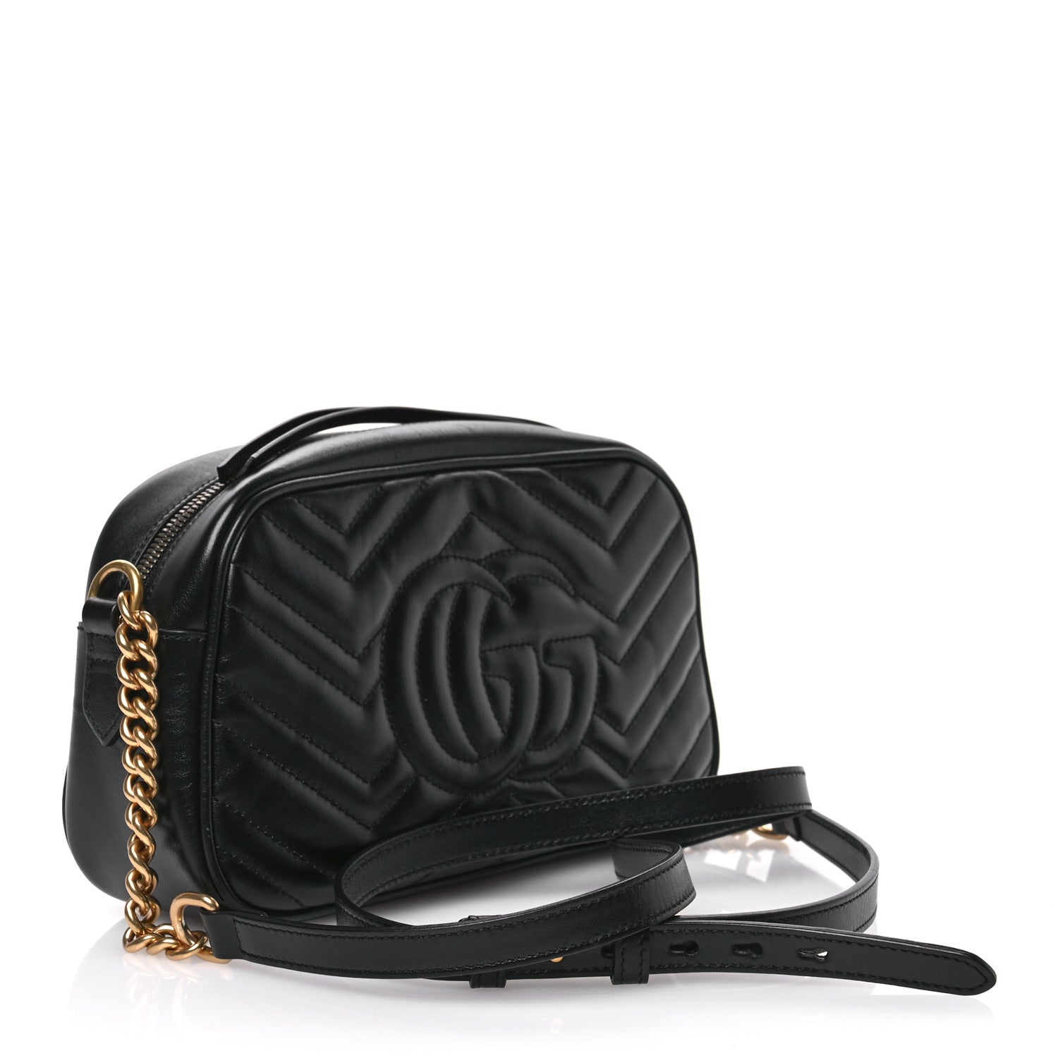 Gucci Calfskin Matelasse Small GG Marmont Chain Shoulder Bag Black 3 of 10