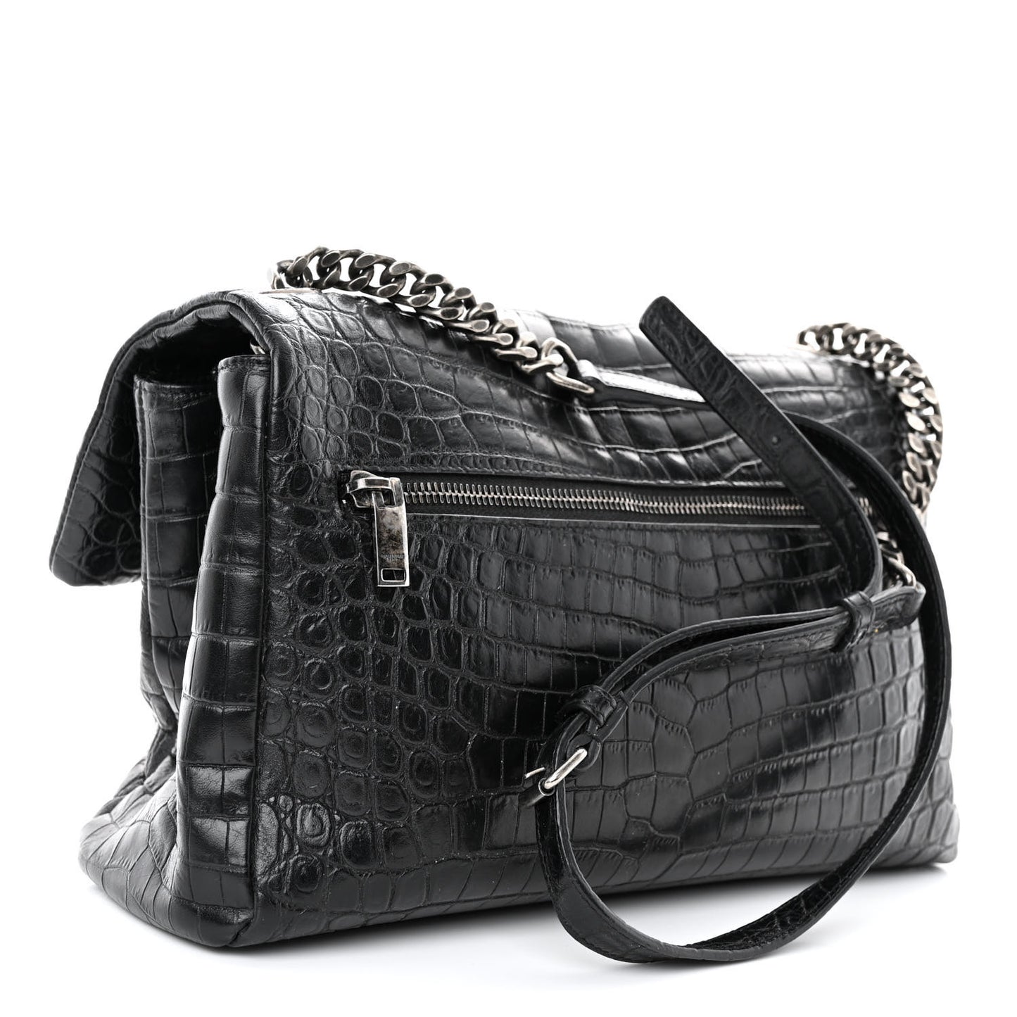 Calfskin Crocodile Embossed Medium West Hollywood Monogram Fold-Over Black