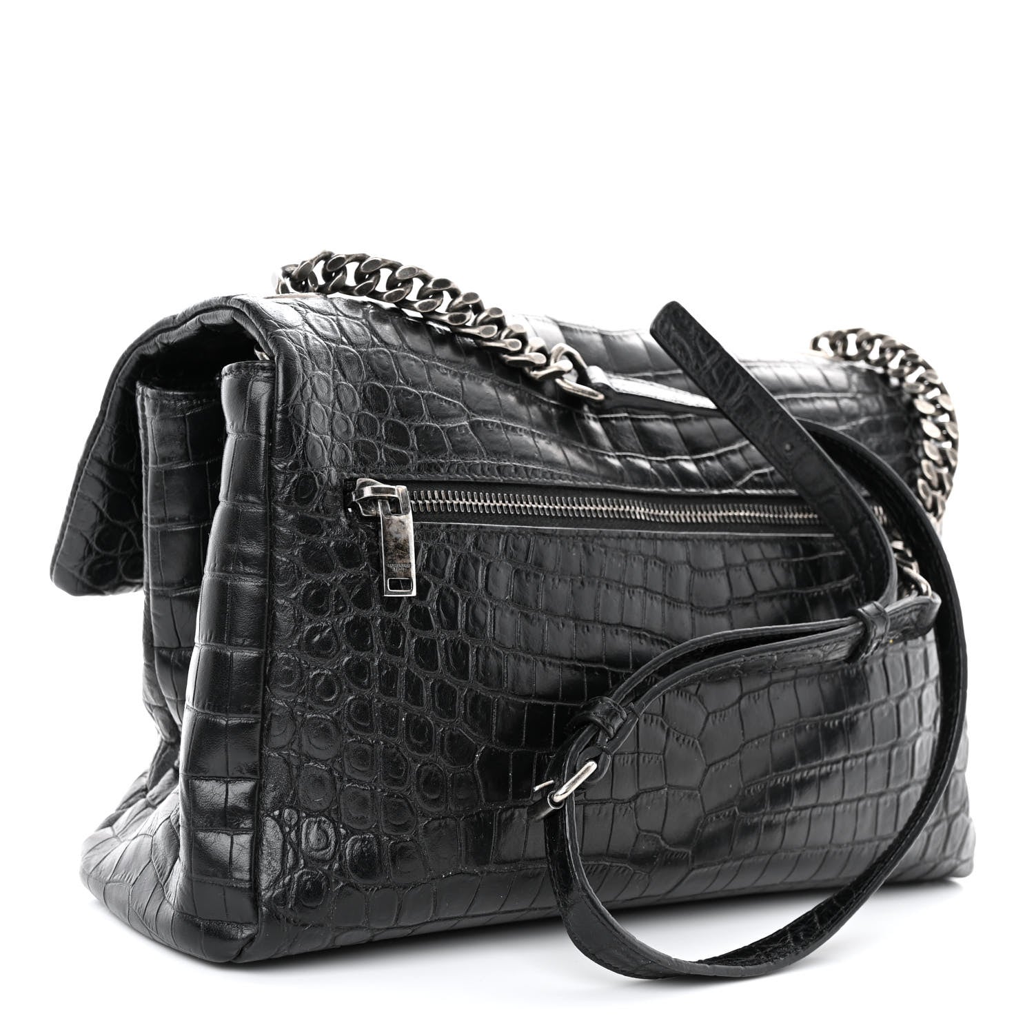 Saint Laurent Calfskin Crocodile Embossed Medium West Hollywood Monogram Fold-Over Black 3 of 10