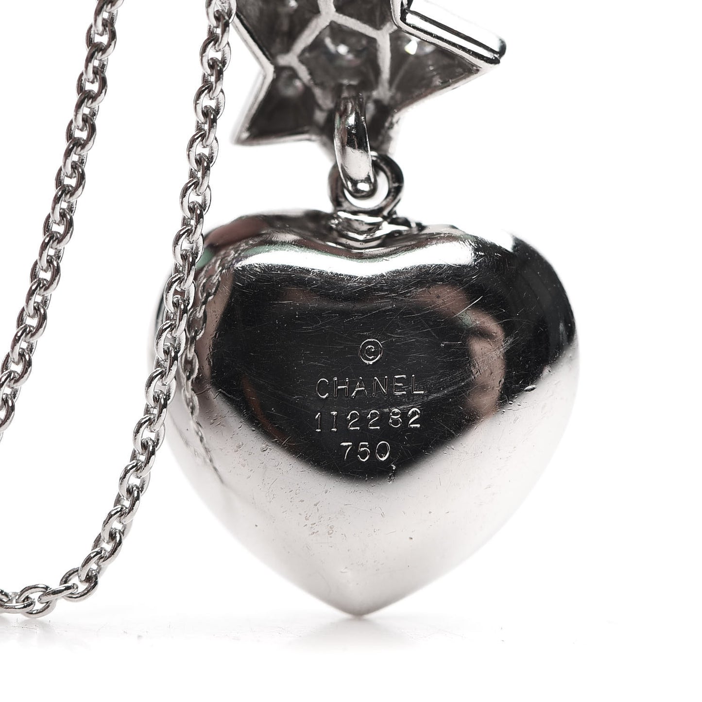 18K White Gold Diamond Shooting Star Comete Heart Pendant Necklace
