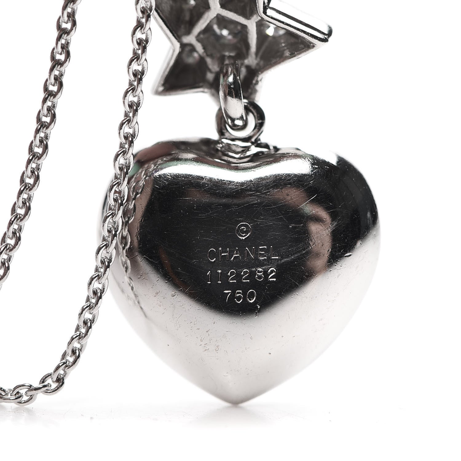 Chanel 18K White Gold Diamond Shooting Star Comete Heart Pendant Necklace 4 of 4
