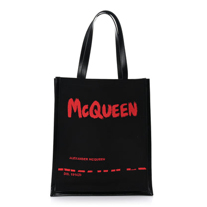 Alexander McQueen Canvas Jacquard Print Graffiti Tote Black Lust Red 1 of 8