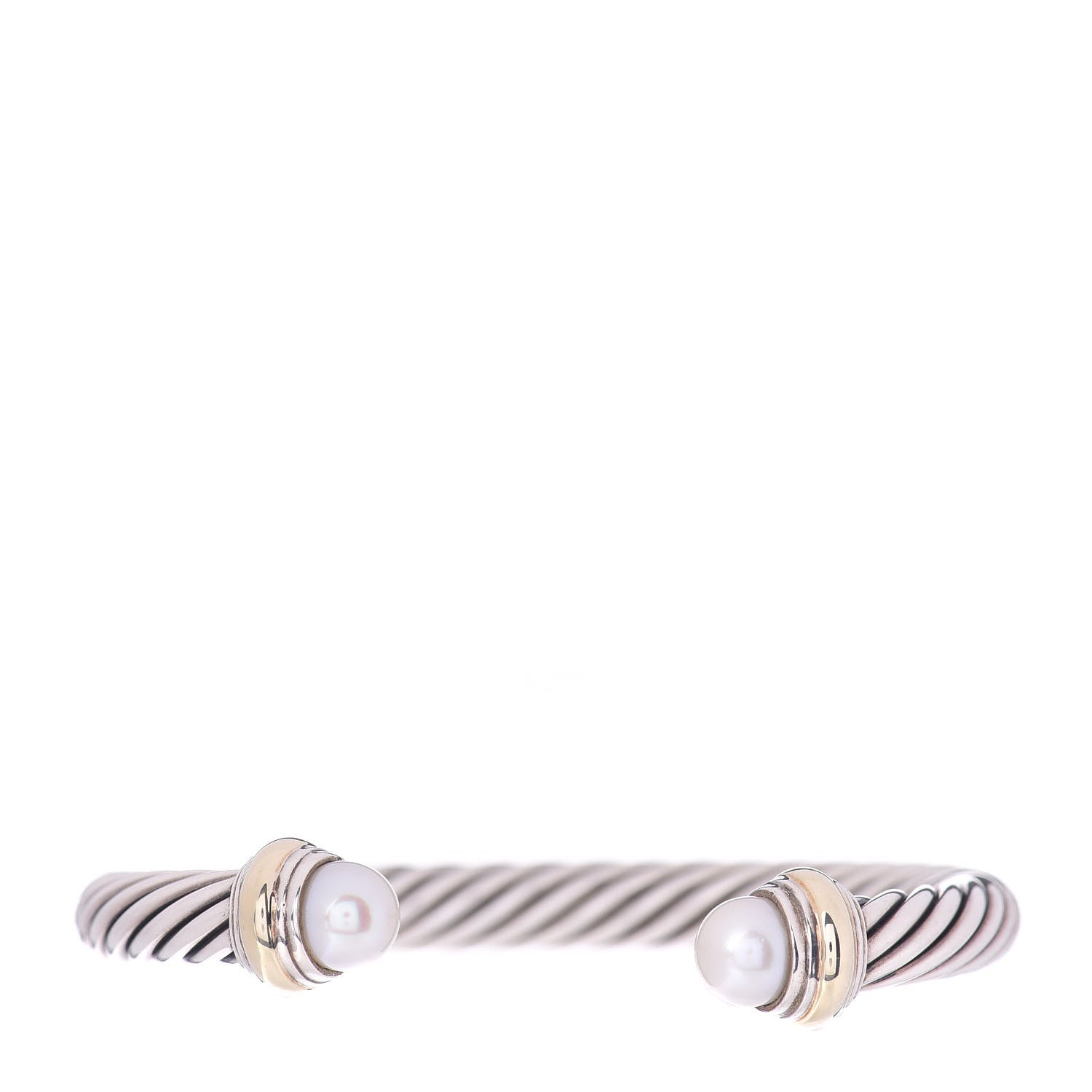 David Yurman Sterling Silver 14K Yellow Gold Pearl 7mm Cable Classics Bracelet 1 of 4