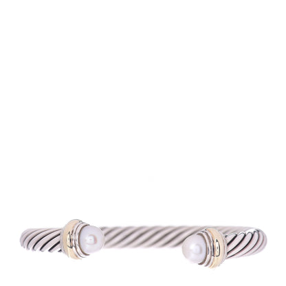David Yurman Sterling Silver 14K Yellow Gold Pearl 7mm Cable Classics Bracelet 1 of 4