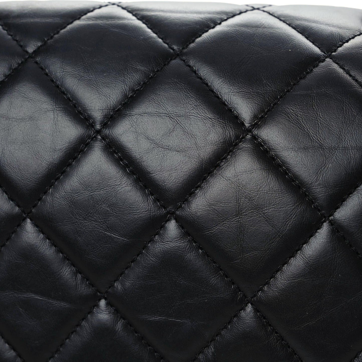 Crumpled Calfskin Quilted Large Chain All Over Flap Bag Black