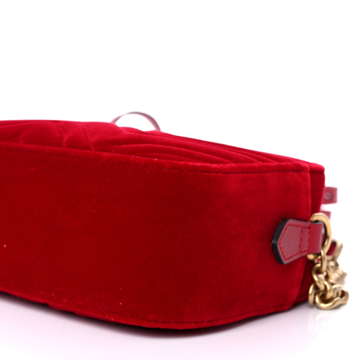 Gucci Velvet Matelasse Small GG Marmont Chain Shoulder Bag Hibiscus Red 10 of 15