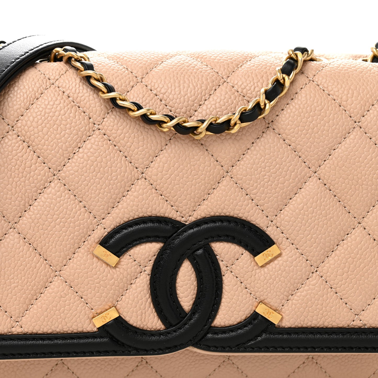 Caviar Quilted Small CC Filigree Flap Beige Black