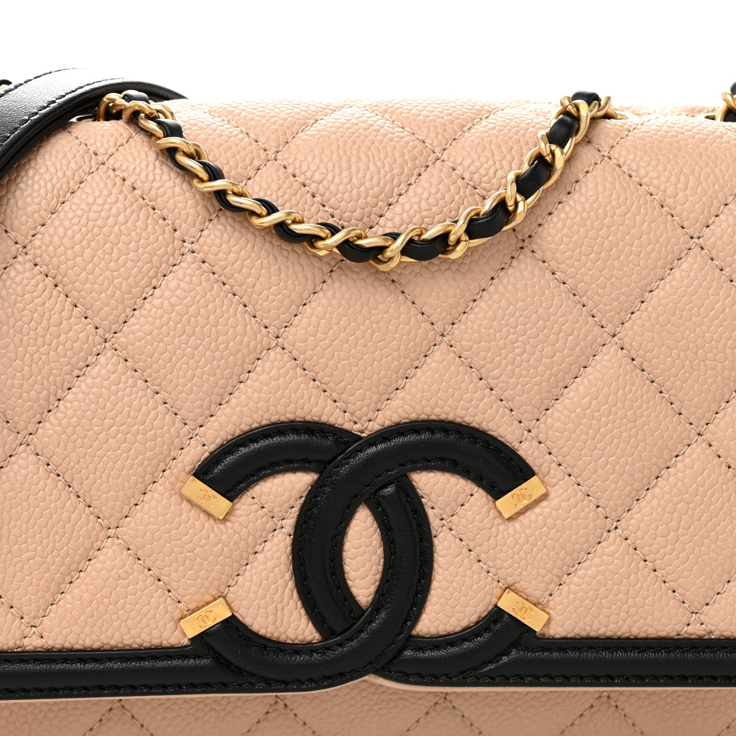 Chanel Caviar Quilted Small CC Filigree Flap Beige Black 8 of 10