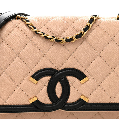 Chanel Caviar Quilted Small CC Filigree Flap Beige Black 8 of 10