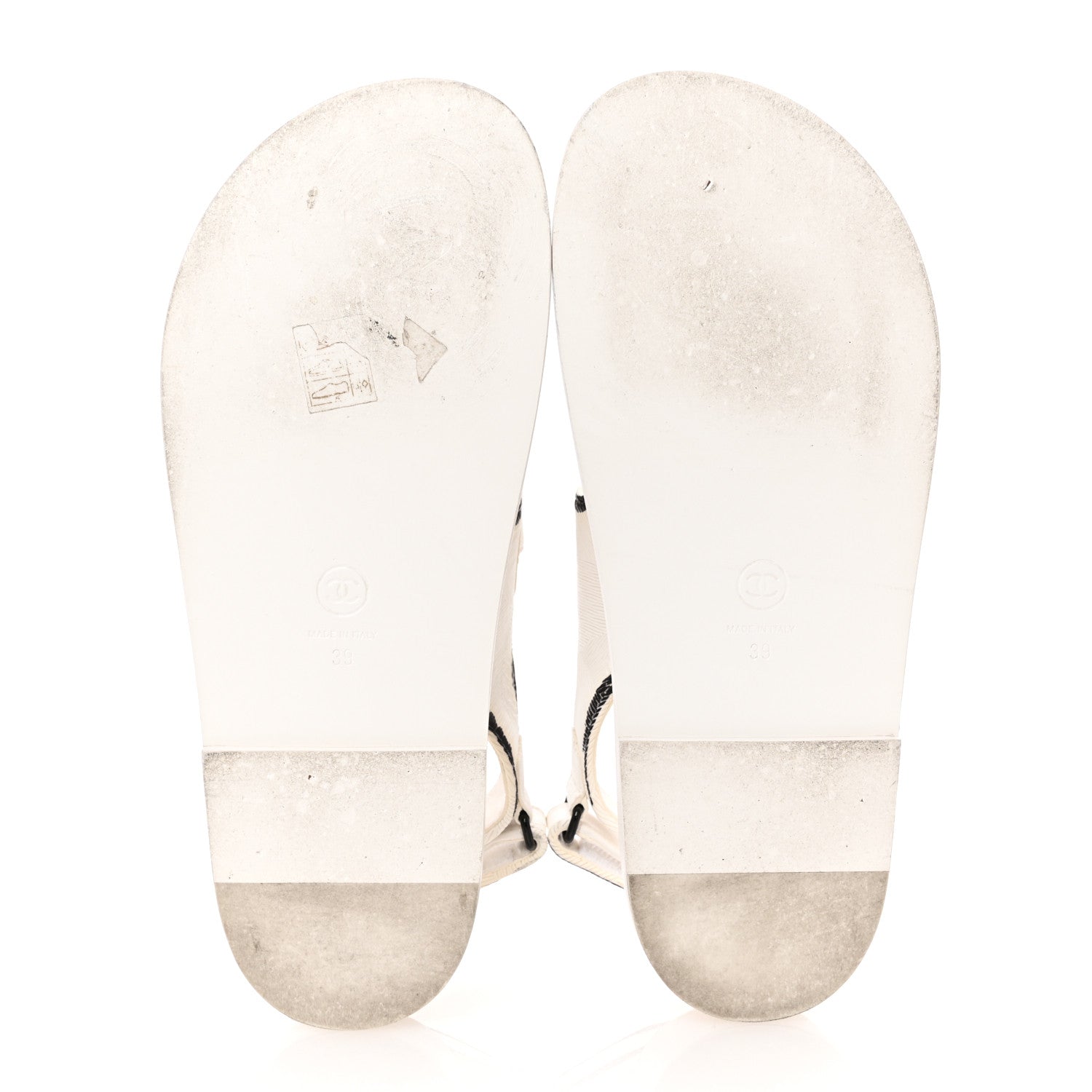 Chanel Calfskin Printed Velcro Dad Sandals 39 White Black 6 of 11