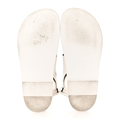 Chanel Calfskin Printed Velcro Dad Sandals 39 White Black 6 of 11
