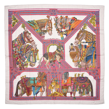 Hermes Cashmere Silk La Danse Du Cheval Shawl 140 Naturel Rose Vert 1 of 8