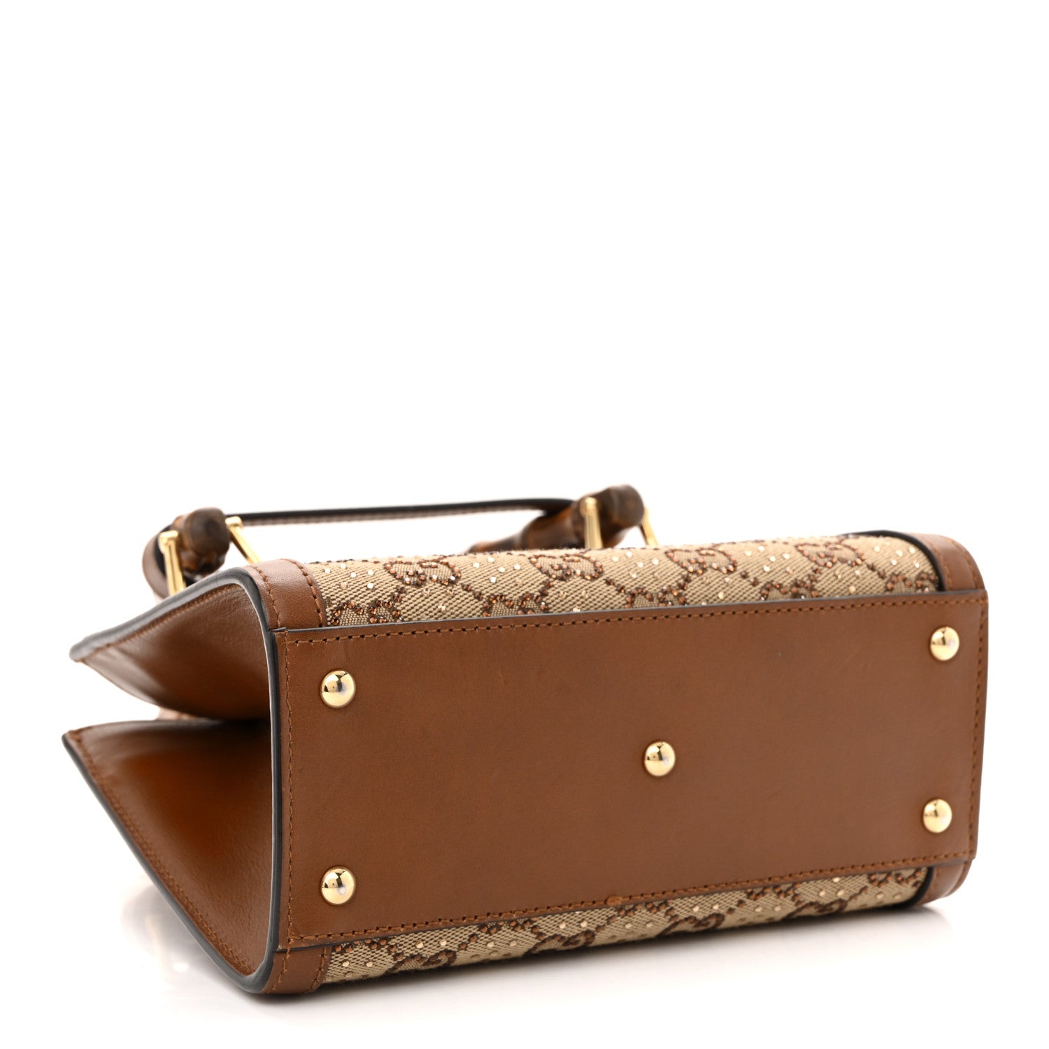 Gucci New Canvas Charisma Calfskin Crystal GG Monogram Mini Diana Tote Bag Camel Ebony 4 of 14