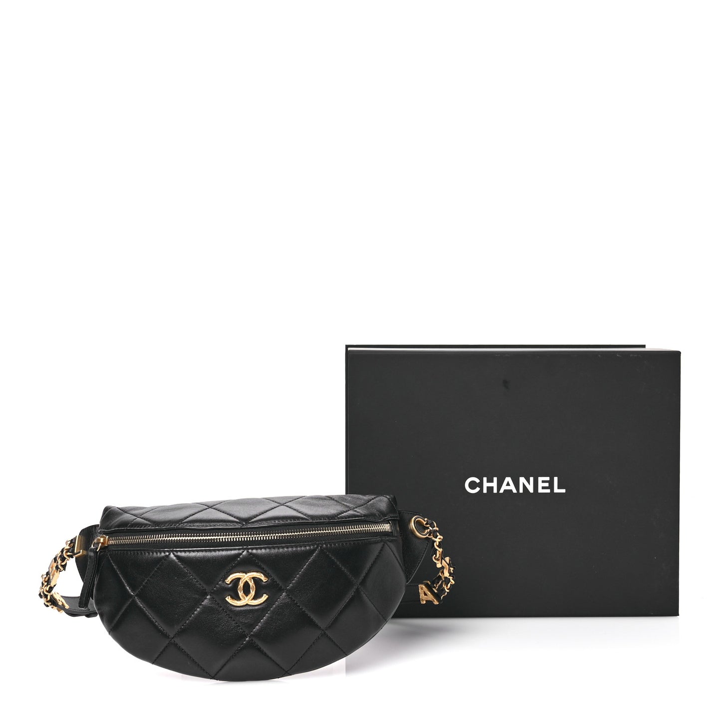 Lambskin Enamel Quilted Waist Bag Black