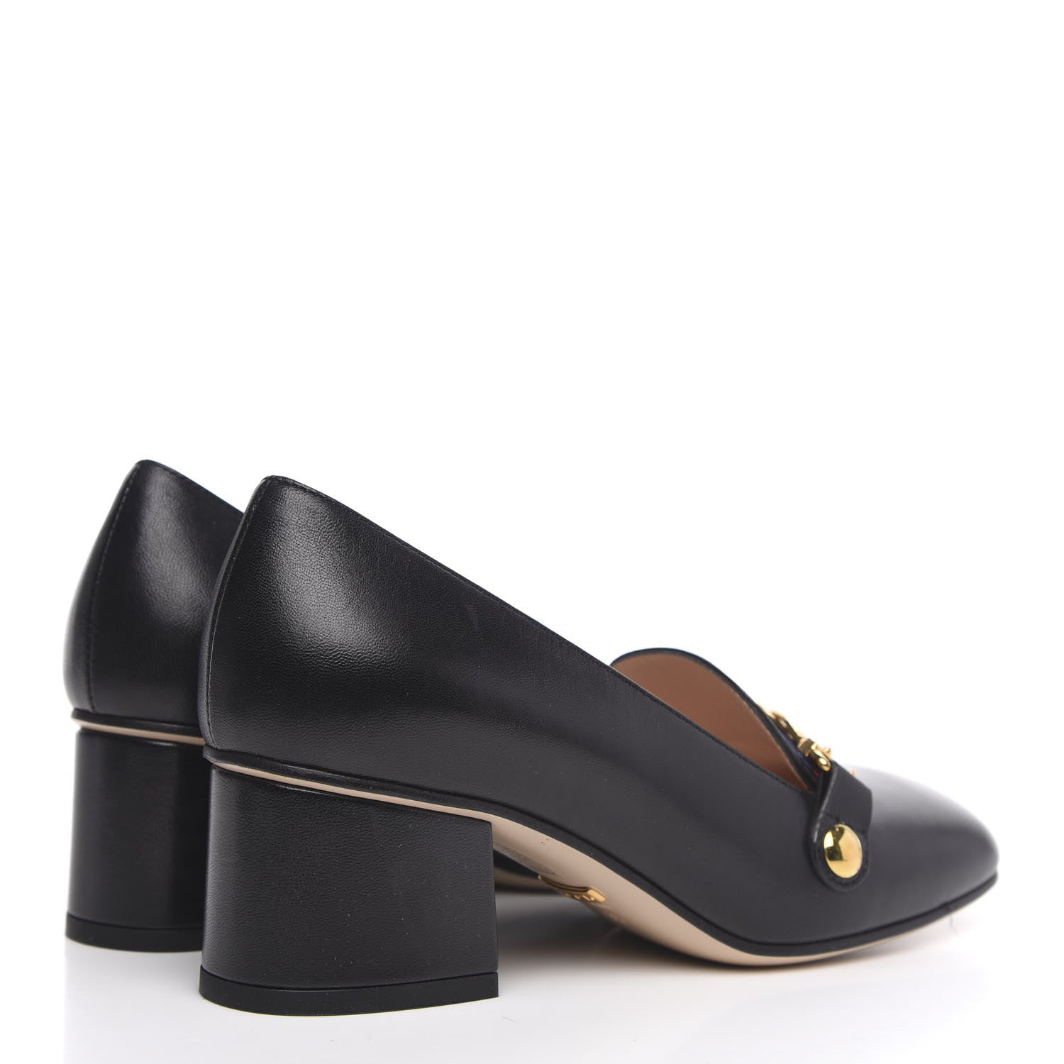 Gucci Malaga Kid Sylvie Web Chain Mid Heel Loafers 35 Black 4 of 9