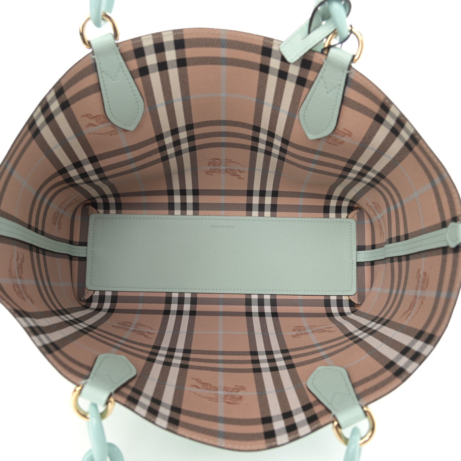 Burberry Calfskin Haymarket Check Small Reversible Tote Pale Opal