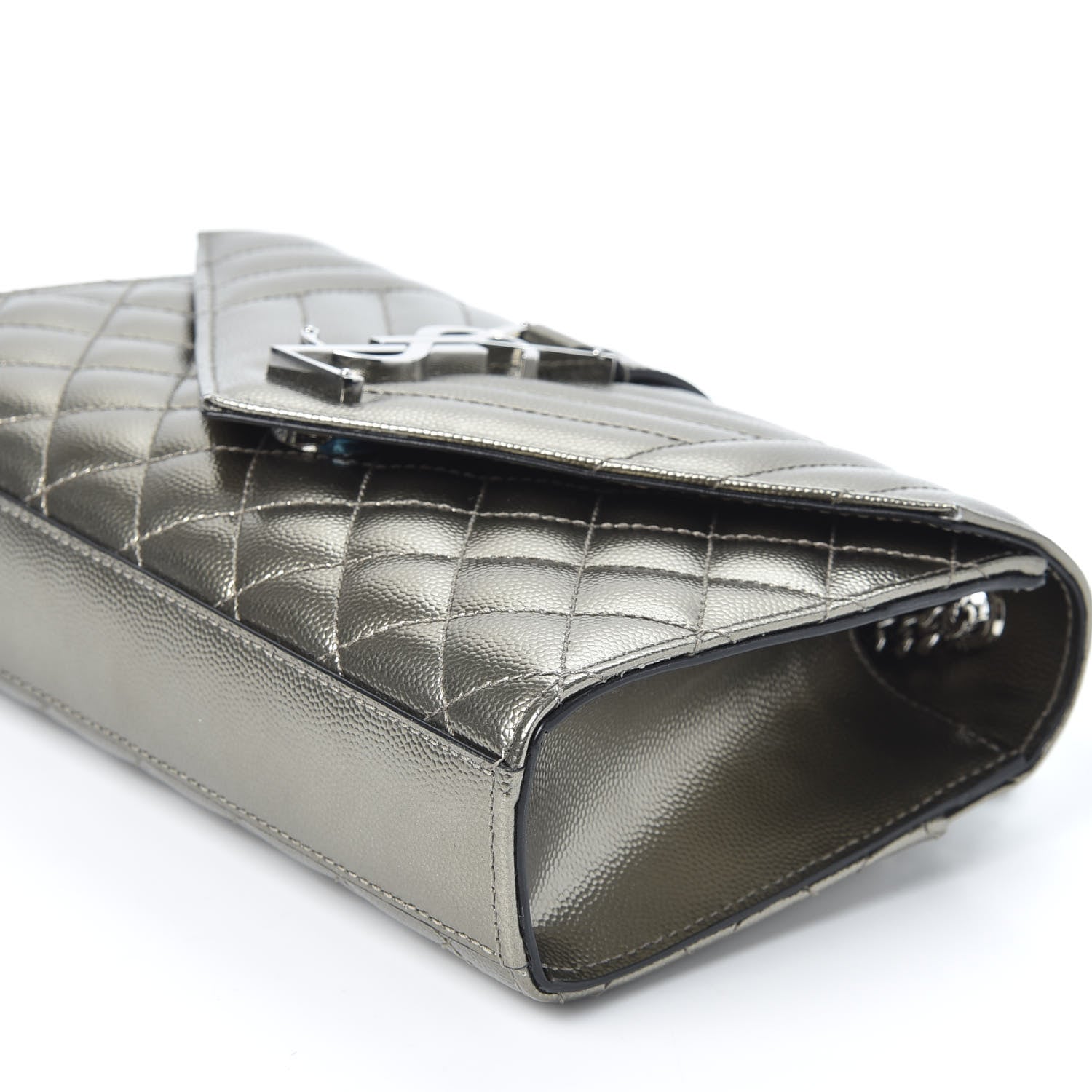 Saint Laurent Metallic Grain De Poudre Textured Mixed Matelasse Triquilt Small Monogram Satchel Piombo 6 of 8