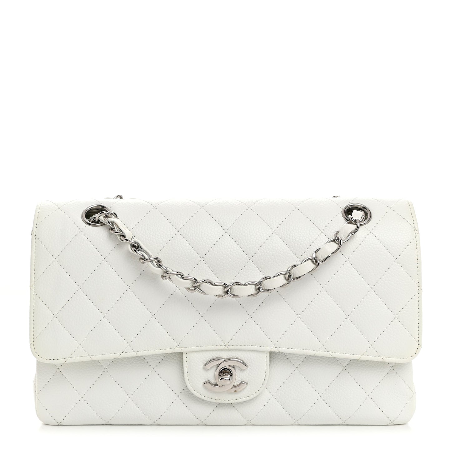 Caviar Quilted Medium Double Flap White